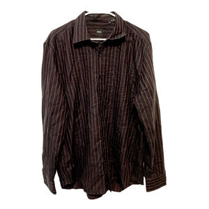 HUGO BOSS Button Up Mens Size XXL Brown Striped Collared Long Sleeve Cotton